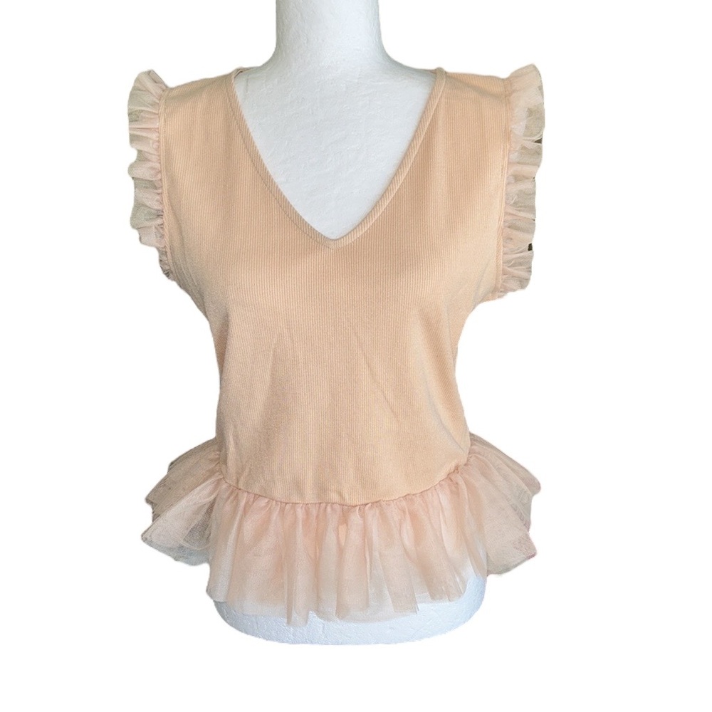 NWT Strut & Bolt Almond Ribbed Tulle Mesh Tutu Peplum Cropped Top - L